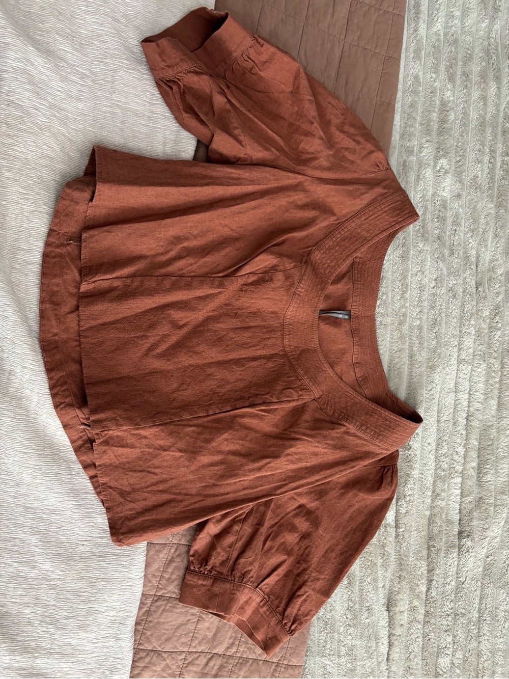 Anthropologie Rust Brown Puff-Sleeve Tunic